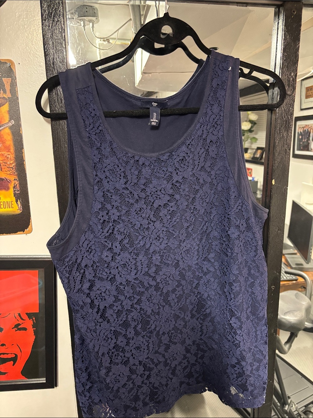 GAP Navy Floral Lace Front Tank Top